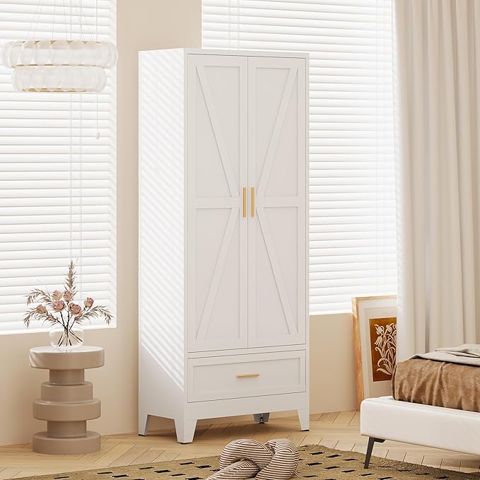 71?쏦 Kitchen Pantry Cabinet with Drawers,Tall Kitchen Pantry Cabinets,Metal Food Storage Cabinets, White Pantry Cabinet with 4 Doors, Large Freestanding Cabinets for Dining Room, Living Room