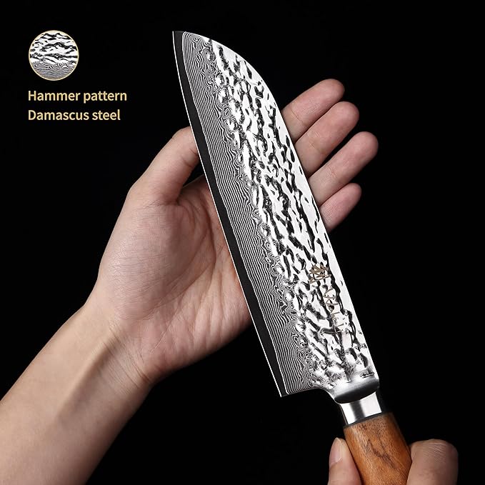 Wakoli Damascus Knife Block Set ??4-Piece Professional Kitchen Knives with Magnetic Block ??Kitchen Knife Set made of 67-Layer Damascus Steel Blades & Ergonomic Zebrawood Handles