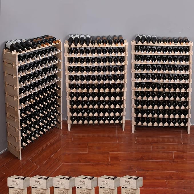 Wine Rack Cabinet Freestanding for Floor Wooden Stackable Storage Modular countertop Wood Wine Holder (100bottle)