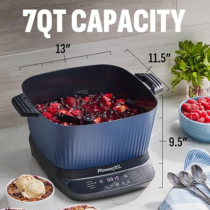 STIRMAX??Midnight Blue 7.5 Quart Digital Multi-Cooker with Automatic Paddle to Stir and Shred, 9 in 1 programmable presets to Saut챕, Sear, and Brown Food Before Simmering