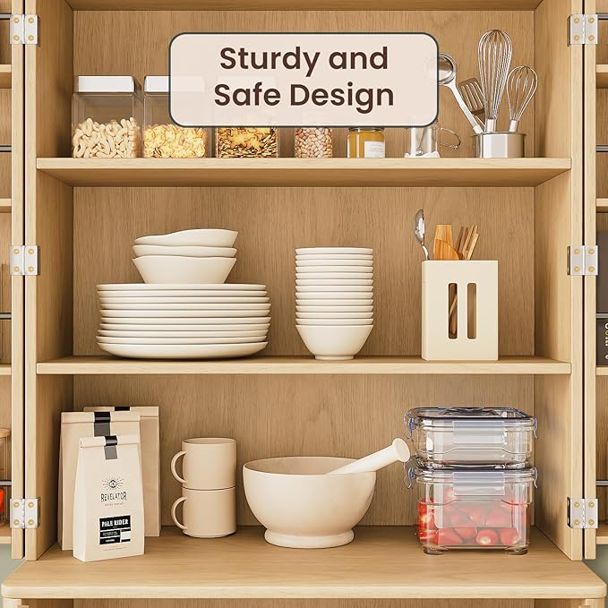 KEIKI 72" Tall Kitchen Pantry Wood Storage Cabinet with 6 Door Shelves Organizer Modern Fluted Cupboard for Kitchen Dining