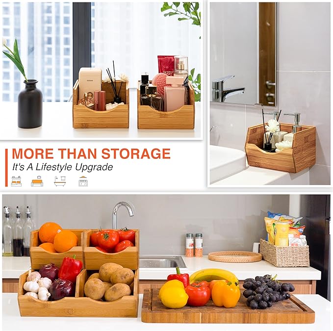 HOMESTEAD Bamboo Pantry Storage Bins ??Potato & Onion Storage Bin for Pantry Organizers, Produce Organizer Set of 3 ??Slide out Bin Access