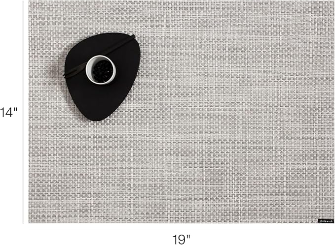 Chilewich Basketweave Placemats in White/Silver - Set of 4 - Easy Care Woven Tabletop Textiles - Indoor/Outdoor - 19" x 14" Rectangle