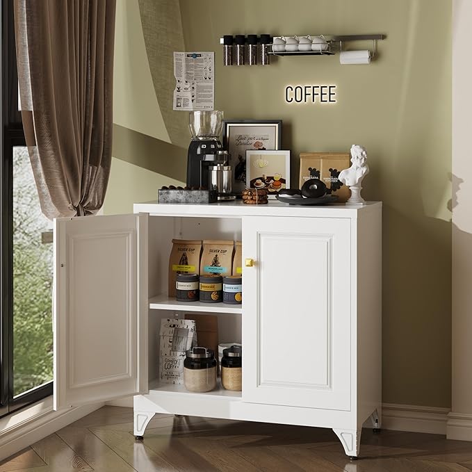 Coffee Bar Cabinet,Kitchen Storage Cabinet,White Buffet Cabinet with Storage and Adjustable Shelf,Sideboard Buffet Cabinets for Living Room