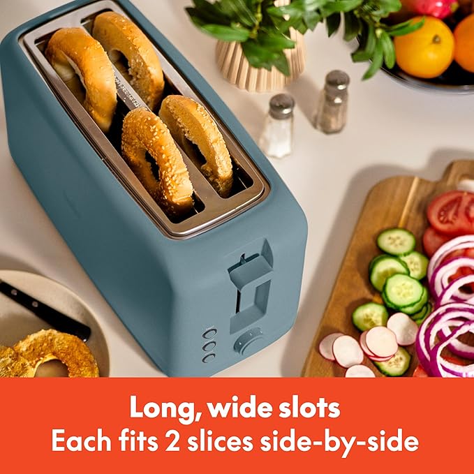bella 4 Slice Slim Toaster, Fits-anywhere Kitchenware, 6 Setting Shade Control with Reheat & Cancel Buttons, Fits Sourdough, 10??Long Slot, Anti Jam & Auto Shutoff, 900 Watt, Surf