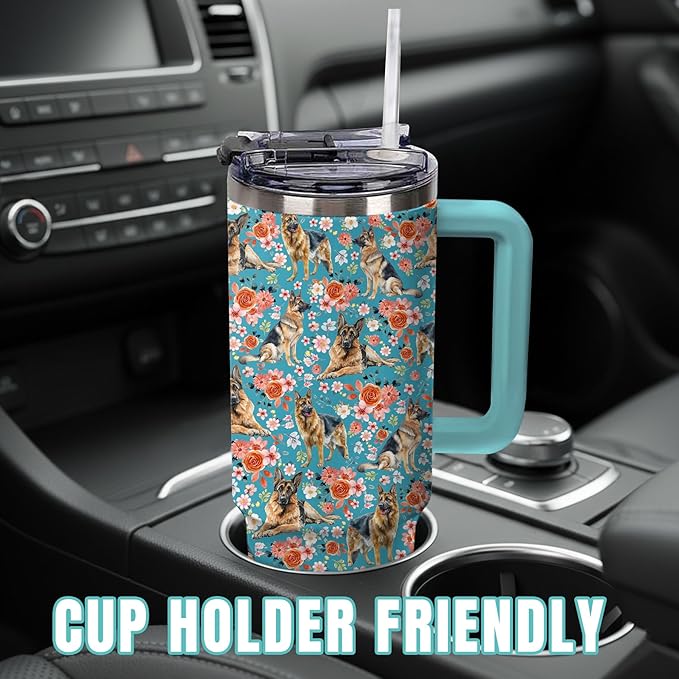 Yogusut German shepherd Gifts for Women, 40oz Stainless Steel Insulated Tumbler Travel Mug Cup with Handle Straw, Gifts for Dog Mom Dog Lover