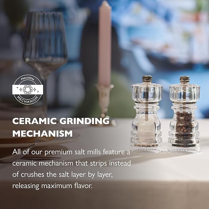Cole & Mason London Refillable Spice Mill - Kitchen & Home Accessory - Table Salt Grinder - Salt Mill with Ceramic Mechanism - 5", Acrylic
