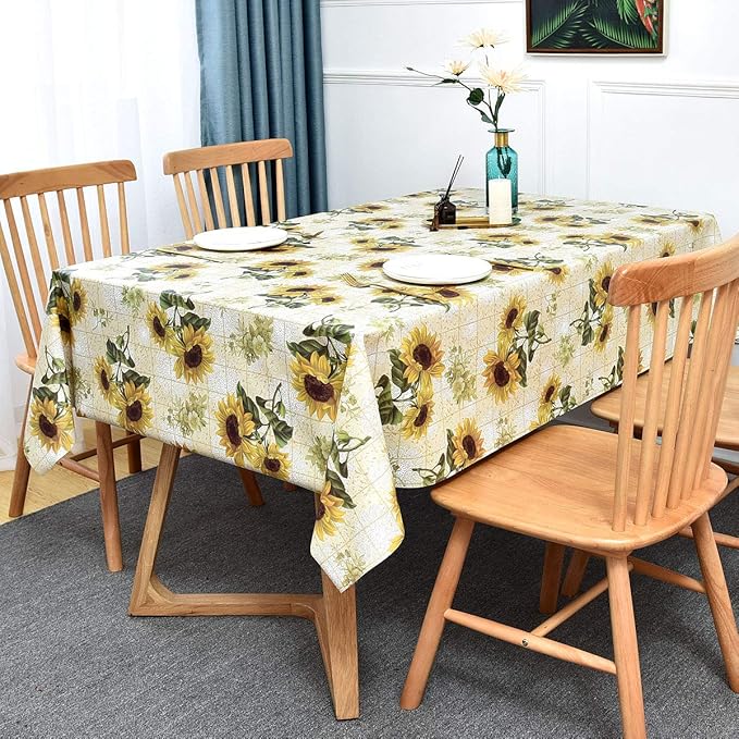 LOHASCASA Vinyl Plastic PVC Tablecloth Waterproof Vintage Oilcloth Oblong Floral Wipeable PVC Farmhouse Spillproof Fall Long Tablecloths Cover Cloth Outdoor Tables Camp 54 x 108 Grey White Flowers