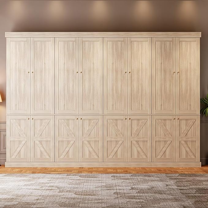 Vyre 70.8" Tall Bookshelf with Doors, Farmhouse Modular Bookcase with 4-Tier Adjustable Shelves, Large Storage Cabinet for Home Office, Living Room, Brown