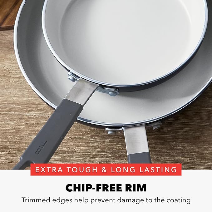 GreenPan x Bobby Flay 2 Piece- 8??and 10??Nonstick Frying Pan Skillet Set, PFAS-Free Diamond Ceramic, Induction Suitable, Stay-Cool Silicone Handle, Easy Clean Dishwasher & Oven Safe, Graphite
