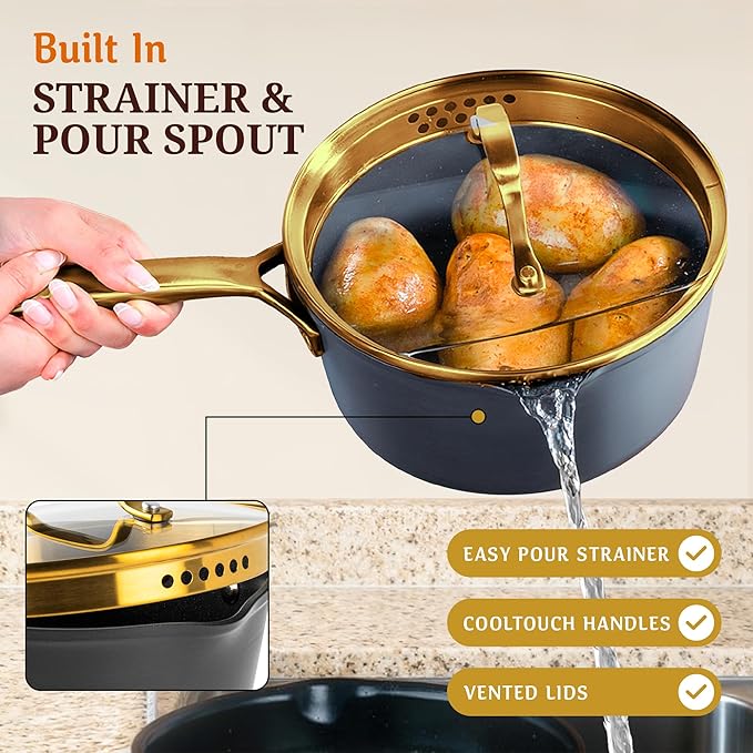 Granitestone 20pcs Induction Pots and Pans Set Non Stick Cookware Set with Deep Frying Pan & 6pc Knife Set, Hard Anodized Exterior with Armor Max Coating Lasts 8x Longer, Oven & Dishwasher Safe