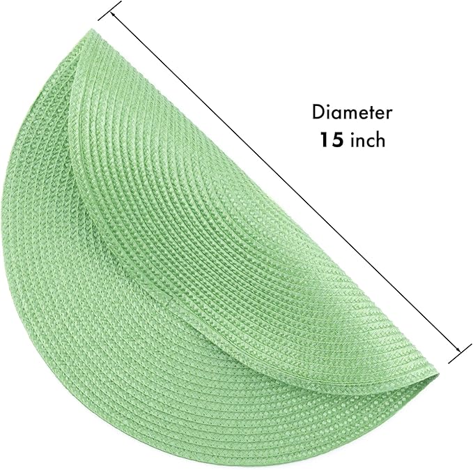 Winknowl Round Braided Placemats Set of 4 Washable Woven Heat Resistant Table Mats for Kitchen Dining Tables 15 inch Round Place Mats (Grass Green,4pcs)