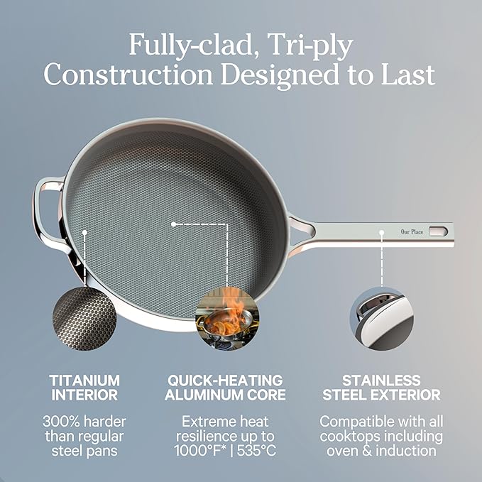Our Place Mini Titanium Pro Cookware Duo | 6-Piece Tri-Ply Titanium Cookware Set with Always Pan Pro & Perfect Pot Pro | Non-Toxic No-Coating Nonstick | Induction & Oven-Safe up to 1000째F | Chrome