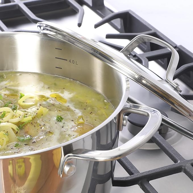 Sur La Table Kitchen Essentials Chef's Deck 3-Piece 5.3-Quart Stainless Steel Dutch Oven with Steamer Insert & Glass Lid ??Induction Ready, Tri-Ply Base, Polished Finish & Hollow Stay-Cool Handles