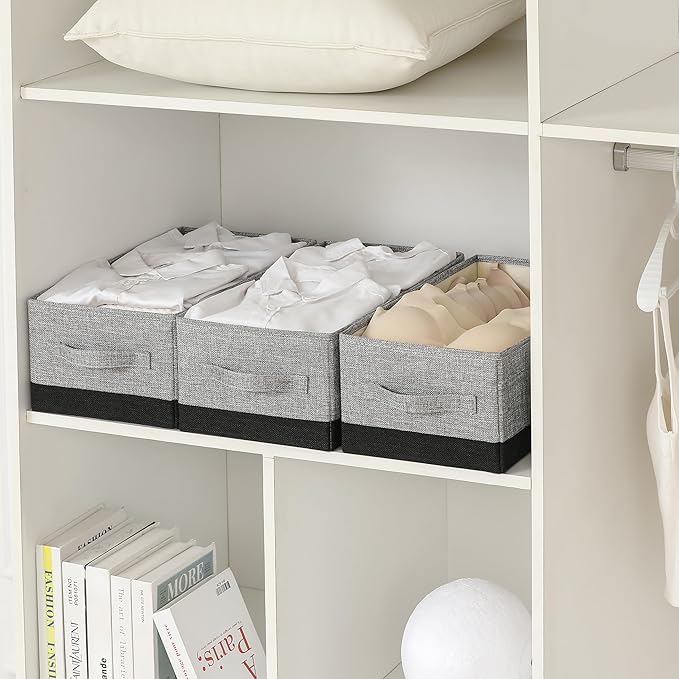 linen closet organizers and storage, 3 Pack Large Storage Baskets, Washable, Clothing Storage Bins with Handle, Closet Organizer for Storage Sweater,Sheets (gray black, 16"x9쩍"x6쩐")