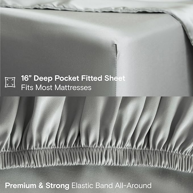DOZ Sheet Set, 100% Viscose derived from Bamboo, Organically Grown, Buttery Soft, Cooling Sheets, High GSM, Deep Pockets - 4 Piece - 2 Pillowcases 1 Fitted Sheet 1 Top Sheet (Dove, King)