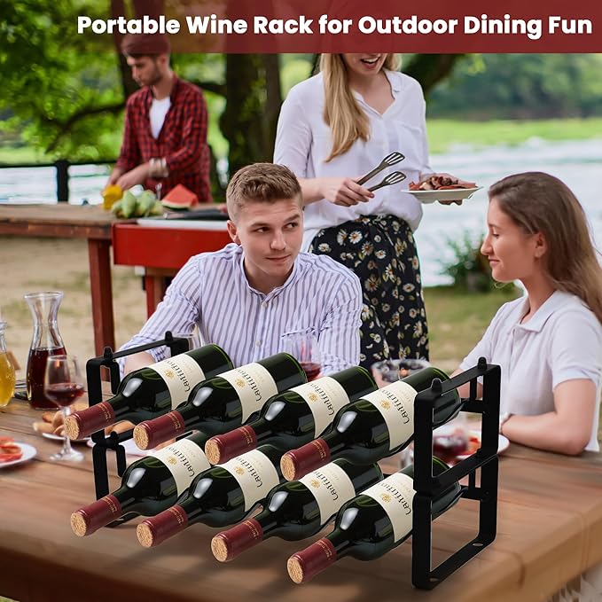 Small Wine Rack for 8 Bottles ??Expandable & Stackable Metal Wine Rack for Cabinet, Countertop, Floor, or Small Spaces ??Compact Wine Storage Shelf for Kitchen, Bar, or Pantry (2 Tier, Black)