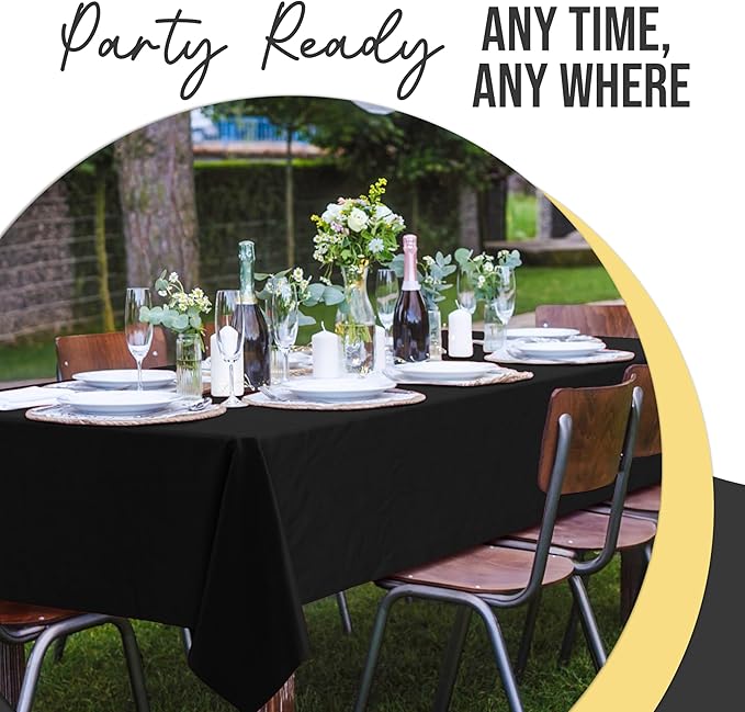 Exquisite 66% Thicker Premium Plastic Table Cloth Rectangle Table Cover 0.5 Mil 24 Pack Black Table Cloth 54 Inch x 108 Inch Disposable Tablecloth Won't Tear Easily Like Cheap Thin Brands