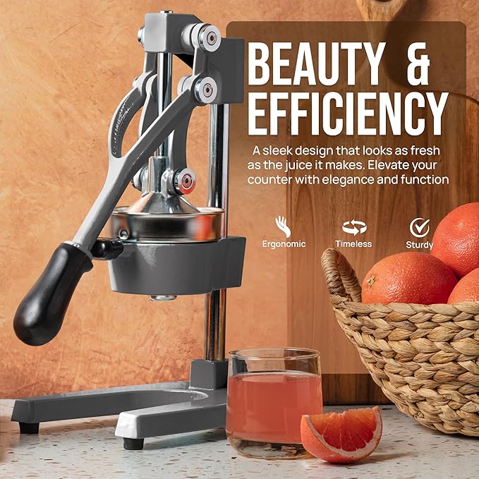 Zulay Kitchen Cast Iron Juicer - Easy-to-Clean Heavy-Duty Manual Juicer, Professional Citrus Juicer - Stainless Steel Lemon Squeezer - Manual Citrus Press & Orange Squeezer - Orange Juicer (Gray)