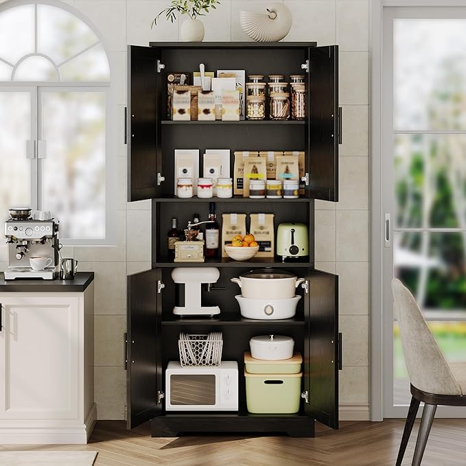 IDEALHOUSE Kitchen Pantry Cabinet, 70in Tall Storage Cabinet with Doors and Adjustable Shelves, Freestanding Cupboard for Living Room, Dining Room, Bathroom (Black)
