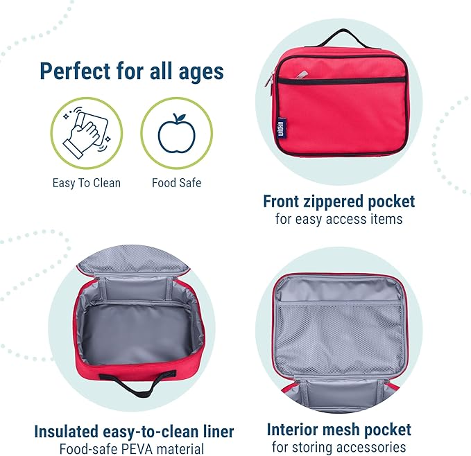 Wildkin Kids Insulated Lunch Box ??Durable and Reusable for School & Travel - Cardinal Red