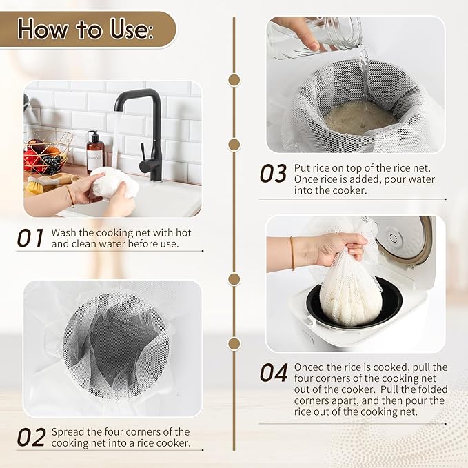4 Pcs Rice Net, 43.3"×39.4" Sushi Rice Cooking Net,Non-Stick Rice Cooker Napkin,Reusable Home or Commercial Rice Net Napkin,Cooking Steam Cloth,Bamboo Steamer Mat Cloth