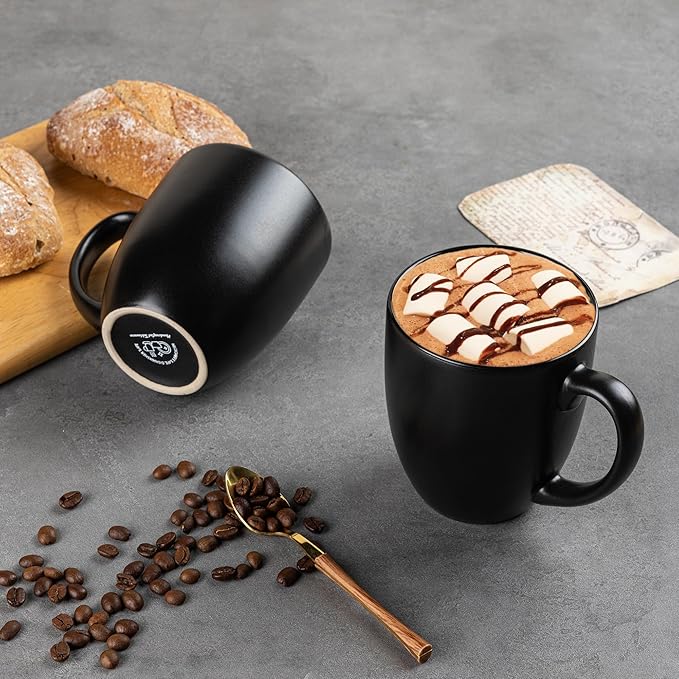 GBhome 16oz Coffee Mugs Set of 6, Large Ceramic Coffee Mugs for Man, Woman, Dad, Mom, Modern Coffee Mugs Set with handle for Tea/Latte/Cappuccino/Milk/Cocoa. Dishwasher&Microwave Safe,Matte Black