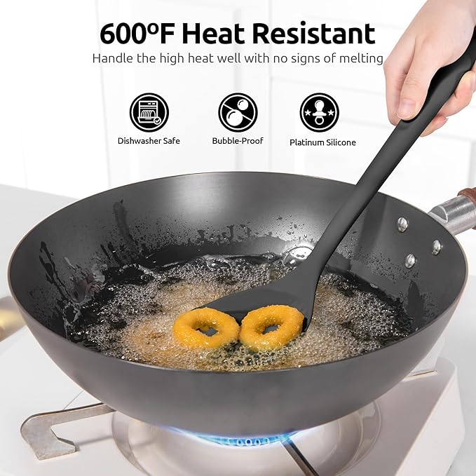 U-Taste 600쨘F Heat Resistant Wok Spatula: 13.76" Long, 3.63" Wide Silicone Cooking Utensils with Flexible Edge & Sturdy Core, for Kitchen Stir Fry, Serving, Scoop, Non-Stick Pan, Carbon Steel (Black)