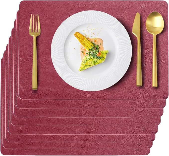 Uolr Vinyl Placemats Set of 8 Faux Leather 100% Waterproof Wipeable Washable Place Mats Heat Resistant Easy Clean Non-Slip Table Mats for Indoor Outdoor. (8,Red)