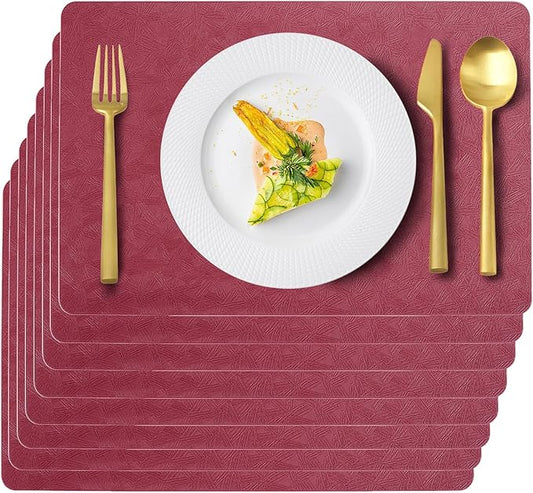 Uolr Vinyl Placemats Set of 8 Faux Leather 100% Waterproof Wipeable Washable Place Mats Heat Resistant Easy Clean Non-Slip Table Mats for Indoor Outdoor. (8,Red)