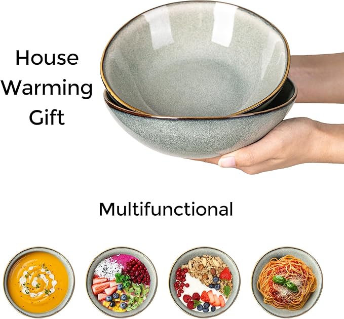 AmorArc Ceramic Cereal Bowls Set of 6, 24 oz Handmade Stoneware Bowls Set for Cereal Soup Salad, Stylish Kitchen bowls for Meal, Dishwasher & Microwave Safe