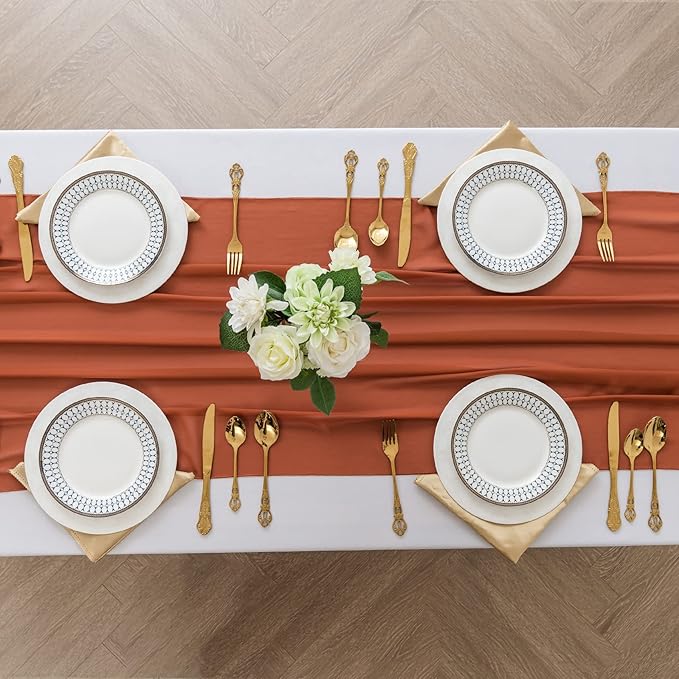 flohar 6Pack 9ft Chiffon Table Runner 14x108 Inch Sheer Romantic Table Runner for Wedding Birthday Party Bridal Shower Outdoor Decoration-Rust