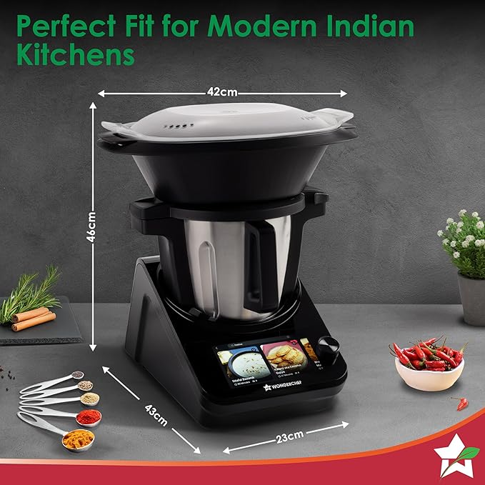 Wonderchef Chef Magic | All-in-One Kitchen Robot for Indian & International Cuisine | Automatic Chopping, Saut챕ing, Stirring, Kneading... | Mobile App | Recipes by Chef Sanjeev Kapoor | 2 Yr Warranty