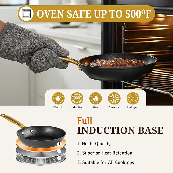 Granitestone 20pcs Induction Pots and Pans Set Non Stick Cookware Set with Deep Frying Pan & 6pc Knife Set, Hard Anodized Exterior with Armor Max Coating Lasts 8x Longer, Oven & Dishwasher Safe