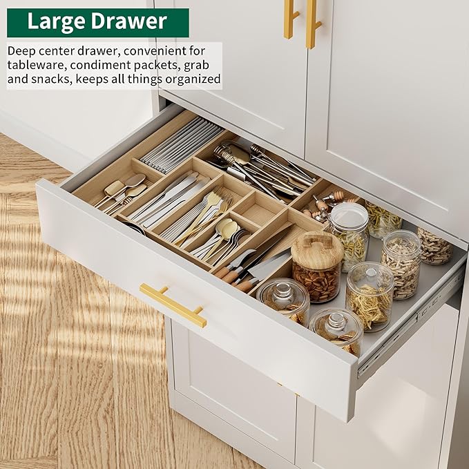 CJF 71" H Metal Kitchen Pantry Storage Cabinet, Freestanding Cupboard with Adjustable Shelves and 1 Drawer, Standing Storage for Kitchen, Bathroom, Garage, Dinning Room or Utility Room（White）