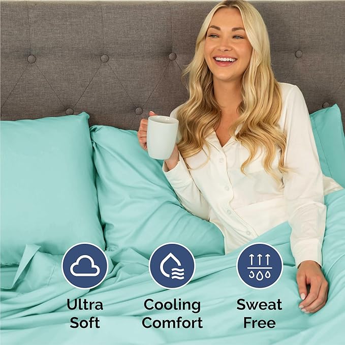 Twin XL 4 Piece Sheet Set - Cooling & Breathable Bed Sheets - Hotel Luxury Bed Sheets for Women, Men, Kids & Teens - Bedding w/Deep Pockets & Easy Fit - Soft & Wrinkle Free - Twin XL Spa Blue Sheets