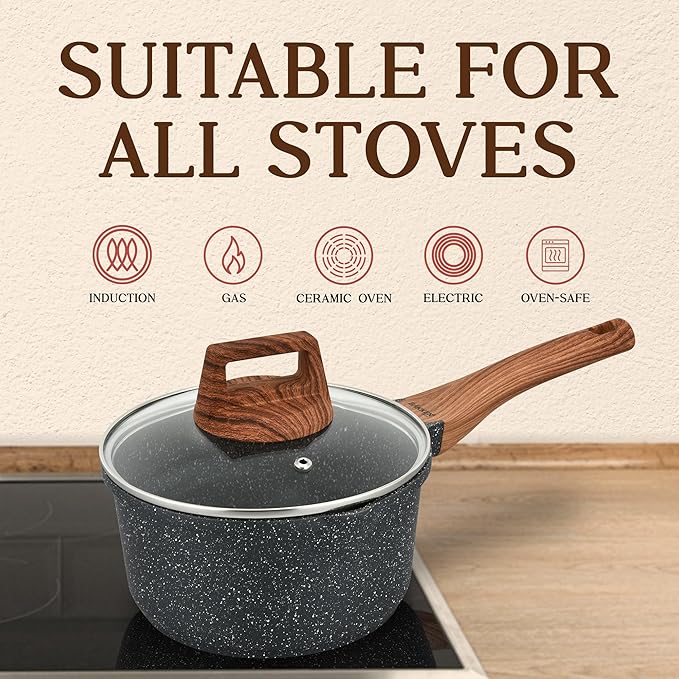 Bakken-Swiss 14-Piece Kitchen Cookware Set ??Granite Non-Stick ??Eco-Friendly ??PFOA, PFOS, and PTFE Free for All Stoves & Oven-Safe - Marble coatin