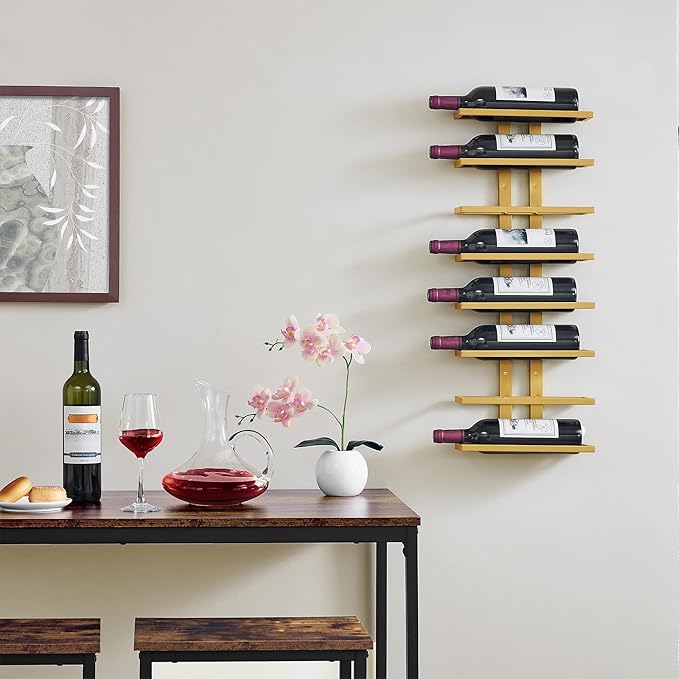 Hoctieon 2-Set 8 Tier Wall Mount Wine Rack (16 Tiers), Wall Racks for Wine Bottles Display and Storage, Hanging Bottle Organizer for Living Room, Dining Room, Wine Cellar, Bar, Gold