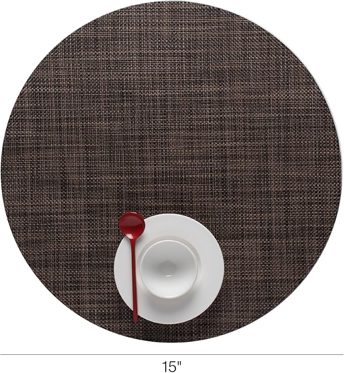 Chilewich Mini Basketweave Placemats in Dark Walnut - Set of 4 - Easy Care Woven Tabletop Textiles - Indoor/Outdoor - 15" Round