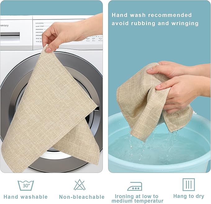 SLKQG Beige Linen-Look Fabric Placemats Set of 4, Heat Resistant & Machine Washable Double-Layered Cloth Placemats for Dining Table, Indoor/Outdoor Use, Non-Slip Kitchen Table Mats (4, Beige Cream)