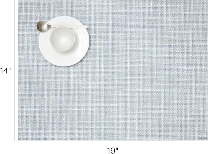Chilewich Mini Basketweave Placemats in Sky - Set of 4 - Easy Care Woven Tabletop Textiles - Indoor/Outdoor - 19" x 14" Rectangle