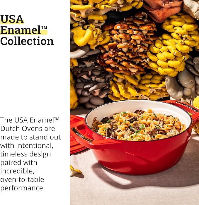 Lodge USA Enamel 4.5 Qt Enameled Cast Iron Dutch Oven - Cast Iron Cookware - Dutch Oven Pot with Lid - Cherry On Top Color - 4.5 Qt Capacity