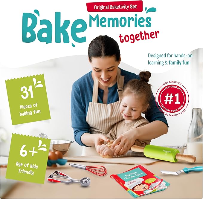 Baketivity 31-Piece Kids Baking Tools Set ??Real Cooking Utensils for Children ??Safe, Durable, and Fun Kitchen Accessories ??Gift for Young Chefs