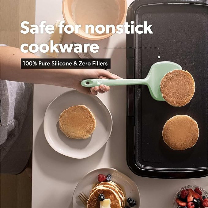 New DI ORO Silicone Turner Spatula Set - Kitchen Spatulas for Nonstick Cookware - Cooking Utensils for Flipping Eggs & Pancakes - 600째F Heat-Resistant BPA Free Turners - Dishwasher Safe (4pc, Sage)