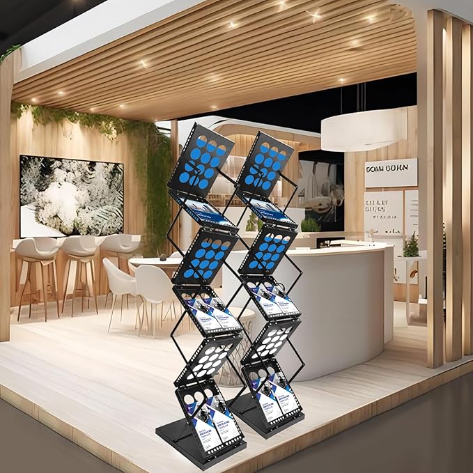 Folding Literature Rack, 6 Pockets Metal Brochure Holder Stand Floor Standing Magazine Rack竊똃ouble-sided Display Flyer Holder Stand Literature Stand for Trade Show Office Store Home