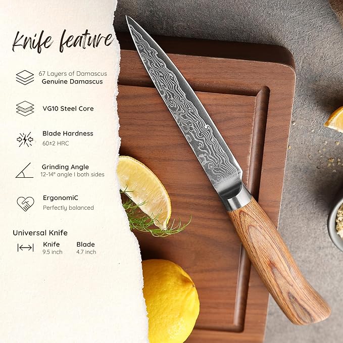 Wakoli EDIB Pro Damascus Universal Knife ??Japanese Style Kitchen Knife | 4.7-Inch Genuine Damascus Steel Blade with VG10 Core | Ergonomic Pakkawood Handle | Professional Cooking Tool