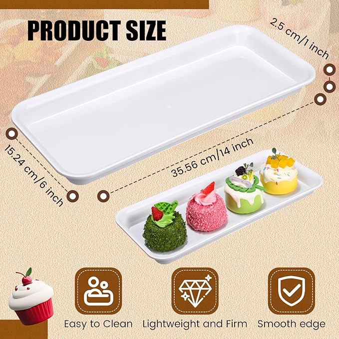 20 Pcs Serving Platters 14 x 6 Inch Rectangle Serving Trays Reusable Food Tray Dishes Dessert Trays Plastic Plates for Wedding Home Table Thanksgiving Christmas Party(White)