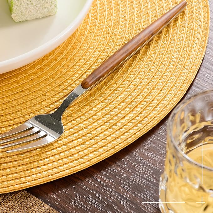 FunWheat Round Braided Placemats Set of 4 Table Mats for Dining Tables Woven Washable Non-Slip Place mats 15inch (Yellow, 4pcs)