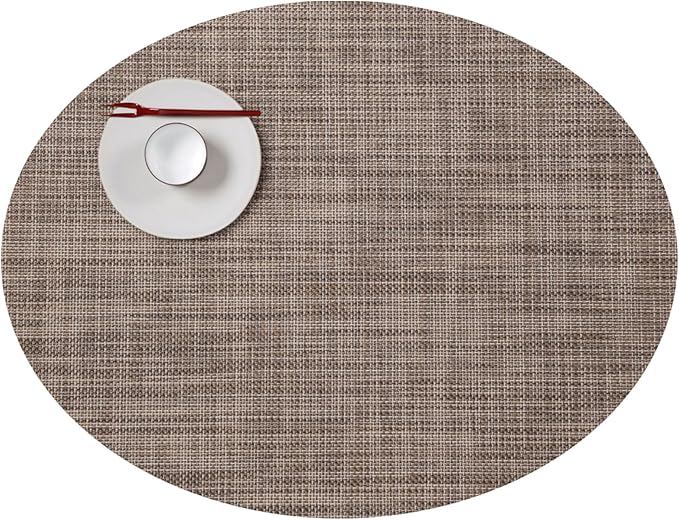 Chilewich Mini Basketweave Placemats in Soapstone - Set of 4 - Easy Care Woven Tabletop Textiles - Indoor/Outdoor - 19.25" x 14" Oval