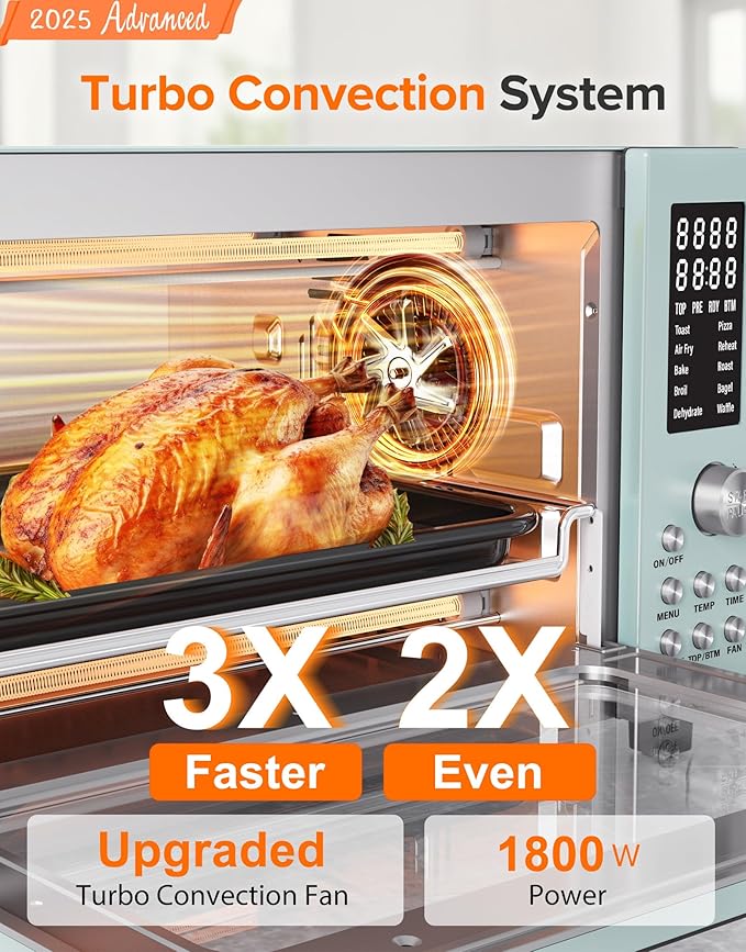 Nuwave Bravo Pro Smart Air Fryer Toaster Oven Combo, Airfryer Convection Oven Countertop, 10-in-1 Functions with Quicker & Even Crisp Technology, 1800W, 50-450째F, PFAS-Free, 21QT, Mint